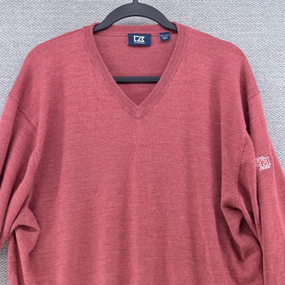 Cutter & Buck Mens XXL Merino Wool V-Neck Sweater Pink Heather SH 1920 Logo